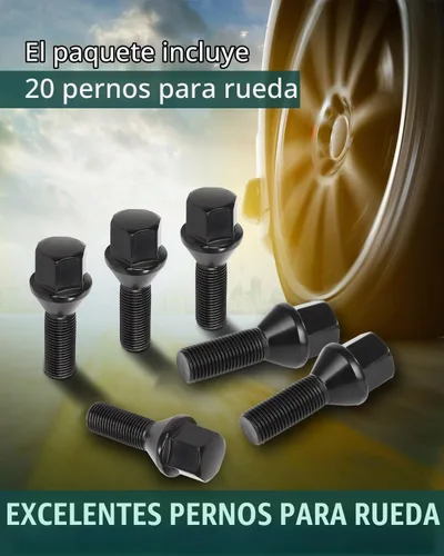 Vista 7 de SCITOO 20 piezas de pernos de rueda 12x1.25 tuercas de rueda pernos con vástago negro M12x1.25 longitud de vástago 28mm tamaño de hexágono 17mm