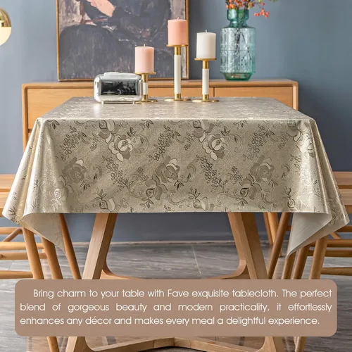 Vista 5 de FAVE Manteles dorados de vinilo para mesa de comedor de cocina, cubierta de mantel de PVC lavable para mesa rectangular para bodas, banquetes