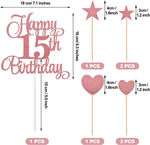 Vista 3 de El juego de decoraciones para tartas de cumpleaños de 15 años incluye velas digitales 1 y 5 números 15 velas para tartas y adornos de feliz Serie