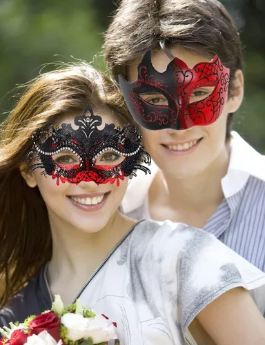 Vista 3 de Máscara de máscaras para parejas, hombres griegos romanos, máscara veneciana de metal para Halloween, Mardi Gras, fiesta de baile