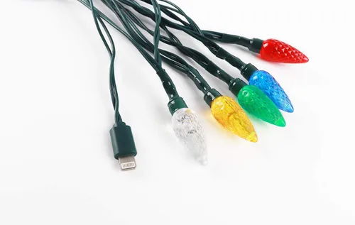 Vista 3 de Cable de carga de teléfono con luz LED de Navidad, cable de carga USB y bombilla de 50 pulgadas, 10 bombillas LED multicolor compatibles