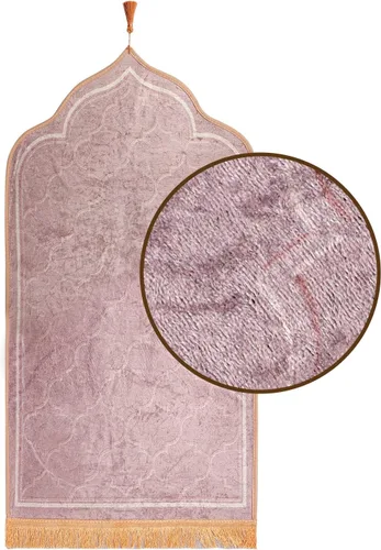 Vista 5 de Alfombra de oración musulmana simple y sólida de terciopelo en relieve, alfombra de oración turca, portátil, para hombres y mujeres, Janamaz