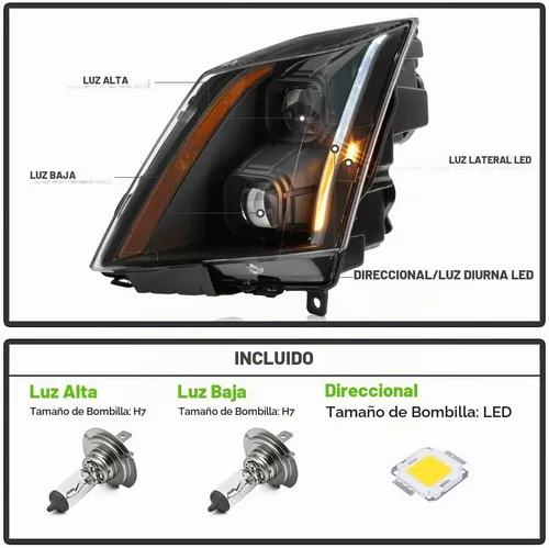 Vista 2 de ACANII - Para [Modelo Halógeno] 2008-2014 Cadillac CTS Conjunto de Faros Delanteros LED de Tubo Proyector Switchback con Carcasa Negra