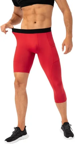 Vista 23 de Pantalones de compresión para hombre, mallas de compresión de una pierna para baloncesto, capri 3/4, leggings atléticos, capa base de secado fresco