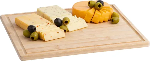 Vista 2 de Tabla de cortar de bambú para cocina, tabla de cortar de madera con ranuras para jugos, tabla de cortar de madera pequeña para carne, tablas