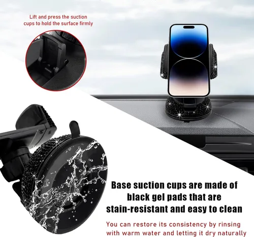 Vista 4 de Bling Soporte de Teléfono para Coche, Soporte de Teléfono Ajustable en 360 Grados de Cristal para Salpicadero y Ventilación de Coche, Soporte