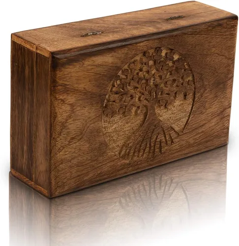 Vista 4 de Gran regalo de cumpleaños, caja de joyería decorativa de madera hecha a mano, organizador de joyas tallado en árbol de la vida, caja de recuerdos