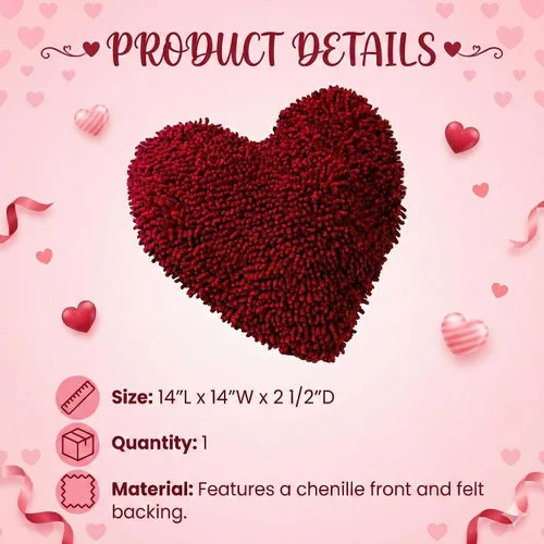 Vista 3 de Fun Express Almohada en forma de corazón de 14 pulgadas, almohadas de felpilla suave para decoración del día de San Valentín, almohadas decorativas