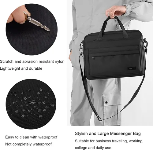 Vista 6 de natyrlpog Maletín para laptop de 15.6 pulgadas para hombres y mujeres, impermeable, de nailon, ligero, para el hombro, para negocios, oficina
