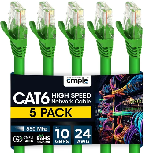 Vista 17 de Cmple - Cable Ethernet Cat 6 de 1.5 pies, cables de conexión Cat6, cable LAN de 10 Gbps, cable de red de 550 MHz, conectores RJ45, compatible