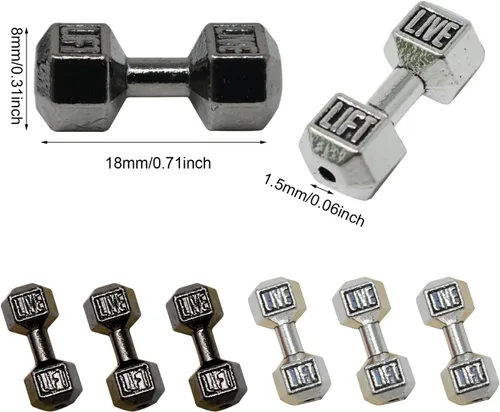Vista 2 de Honbay 50 dijes de aleación para mancuernas colgantes, mini, equipo de fitness, cuentas espaciadoras para aretes, collares, pulseras, llaveros
