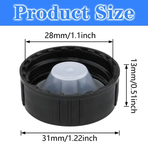 Vista 2 de Tapón de rosca sellada de polietileno negro, 12 unidades, 1.102 in, tapa de rosca sellada de polietileno negro, adecuada para productos químicos