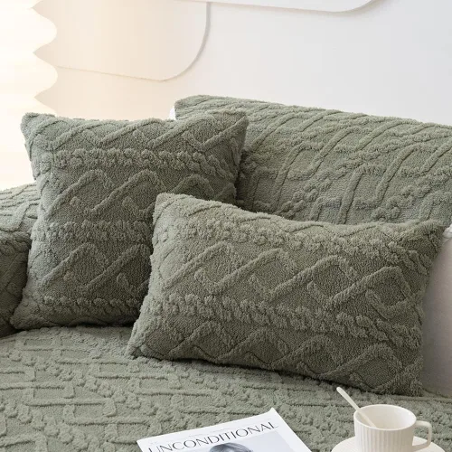 Vista 23 de vctops Fundas de sofá de jacquard geométrico de lujo para sofá de granja, funda neutra antideslizante para sofá seccional, funda suave y cálida