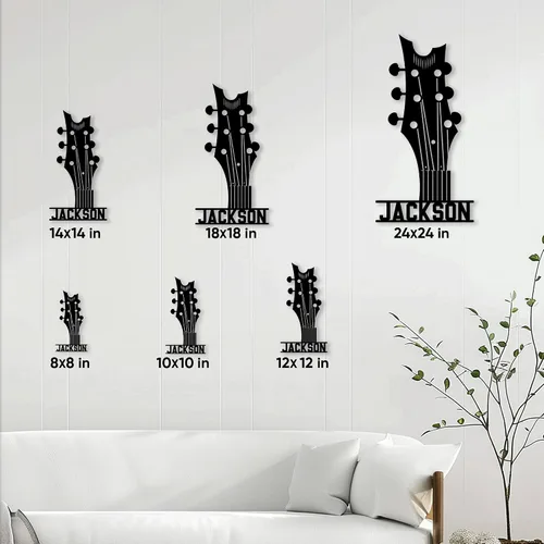Vista 4 de Letrero de metal personalizado para guitarra, decoración de pared con nombre personalizado para porche, patio, valla, estudio o dormitorio, regalo