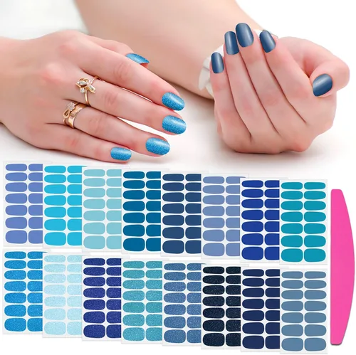 Vista 9 de 16 hojas de envolturas de uñas completas para mujeres, tiras de esmalte de uñas, tiras de uñas de gel, autoadhesivas, calcomanías de esmalte de uñas