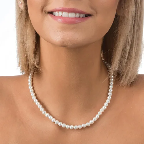 Vista 4 de PAVOI Collar redondo de plata de ley con perlas de concha de imitación blanca Gargantilla de perlas Joyería para mujer