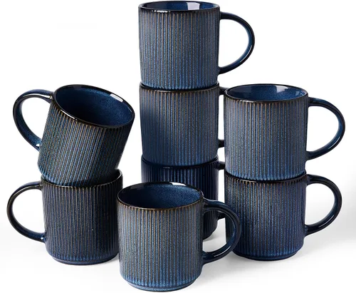 Vista 58 de famiware Juego de 4 tazas de café de 12 onzas, tazas de cerámica con asa Negro (Star-Black)