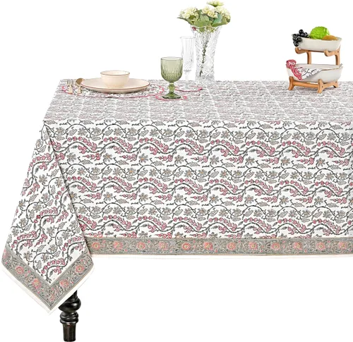 Vista 100 de Ridhi Mantel cuadrado con estampado de bloques de mano de caléndula ámbar
