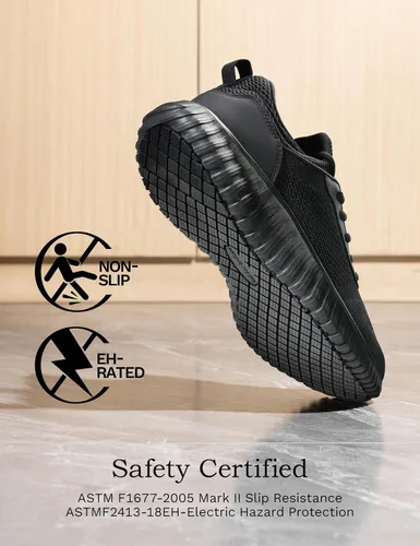 Vista 4 de Bruno Marc Zapatos de trabajo antideslizantes para hombre, zapatos para caminar, color negro y ligero, para cocinero, cocina, restaurante, tenis