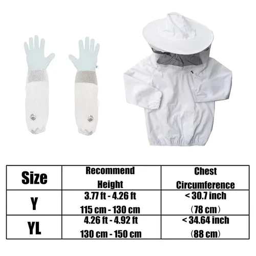 Vista 6 de Luwint Chaqueta y guantes de apicultura para niños, velo ventilado, traje de abeja para niños, chaqueta protectora de apicultor con guantes