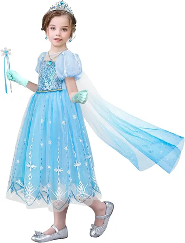 Vista 2 de Toylink Disfraz de Elsa para niñas disfraz de princesa elegante cumpleaños Halloween fiesta de cosplay con accesorios