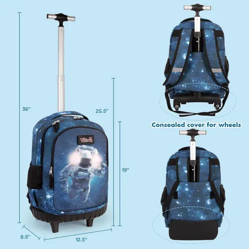 Vista 3 de Tilami Mochila con ruedas para niños y niñas, astronauta