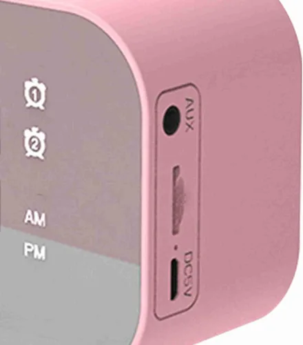 Vista 5 de Ymiko Reloj despertador de superficie de espejo digital Altavoz Música Radio FM Reproductor portátil recargable 3 niveles de brillo Soporte