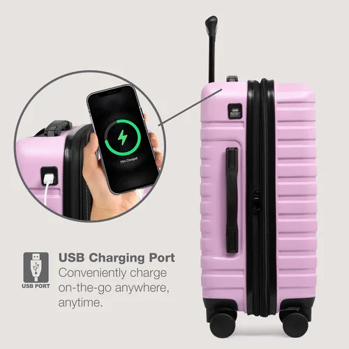 Vista 4 de U.S. Traveler Boren - Maleta de viaje de policarbonato resistente con 8 ruedas giratorias, asa de aluminio