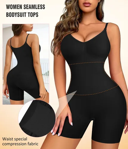 Vista 2 de Irisnaya Body adelgazante para mujer, moldeador de abdomen, tirantes delgados, camisola, leotardos, bodycon