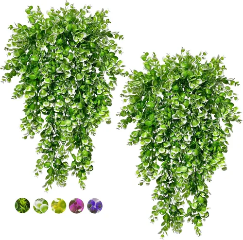 Vista 11 de Planta de vid falsas, 4 piezas, plantas artificiales grandes, plantas colgantes artificiales para pared, hiedra falsa, decoración de habitación