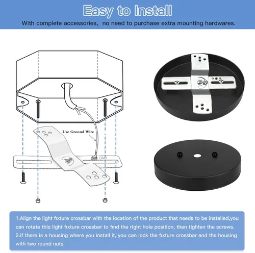 Vista 6 de Helunsi 2 juegos de soporte de montaje de lámpara, barra transversal universal de 4 pulgadas para iluminación, placa de montaje de ventilador
