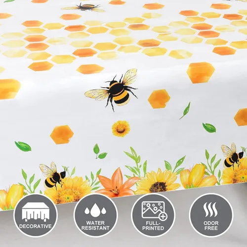 Vista 4 de WERNNSAI Mantel de abeja – 1 paquete de 108 x 54 pulgadas, mantel de abeja de abeja, decoración de baby shower, mantel de panal para niños y niñas