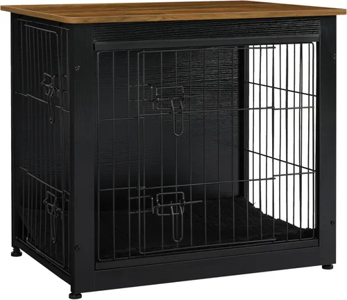 Vista 42 de DWANTON - Perrera con cojín, de madera, con puertas dobles, para interiores, S, M, L, 27.2 pulgadas de largo, negro