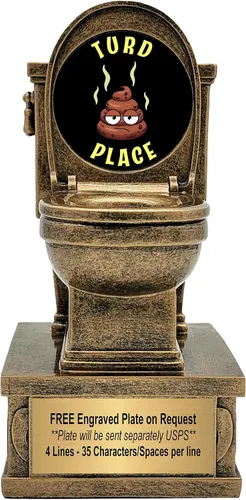 Vista 12 de Decade Awards Trofeo de pedestal dorado para inodoro con insertos opcionales, 7 pulgadas de alto, placa grabada bajo petición 1er lugar
