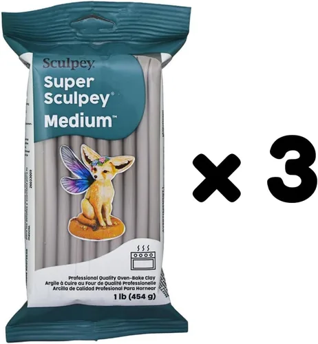Vista 2 de Super Sculpey Medium Blend Oven-Bake Clay, Gray, 1 lb./Pack Professional Quality Oven-Bake Polymer Clay, Great for Advanced Sculptors
