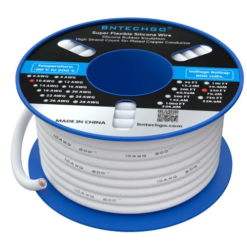 Vista 31 de BNTECHGO Carrete de alambre de silicona calibre 10 de 25 pies, alambre de cobre estañado trenzado de 10 AWG, color azul flexible