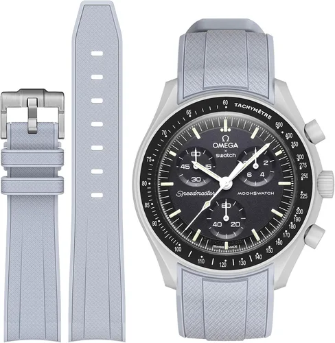 Vista 17 de Correa Stanchev para reloj Moonswatch, correa de silicona suave curvada sin espacio de 20mm para reloj Omega X Swatch Speedmaster, correa