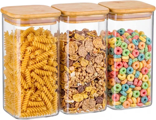 Vista 14 de 37oz 4PCS Frascos de almacenamiento de vidrio con tapas, tarros de vidrio con tapas para despensa, recipiente cuadrado para galletas, nueces