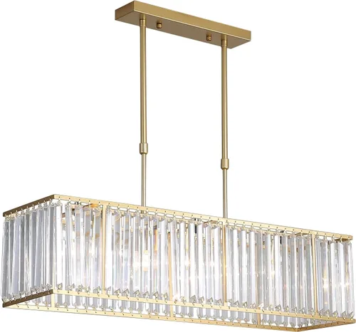 Vista 2 de AngelcityCC Candelabro rectangular de cristal moderno de lujo con 4 luces para techo para comedor, cocina, isla de 33.5 pulgadas