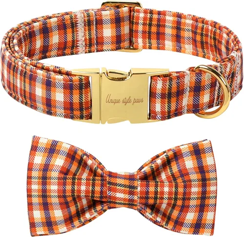 Vista 19 de Unique style paws Collar de perro de algodón con lazo, collar para cachorro con cuadrícula negra y azul para perros pequeños, medianos y grandes