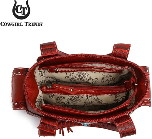 Vista 6 de Juego de cartera de estilo occidental con flecos estilo vaquera conchos bolsas de hombro para mujer