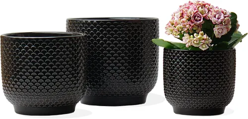 Vista 11 de Macetas de cerámica de 4 + 5 + 6 pulgadas para plantas de interior, macetas para plantas suculentas, maceta de orquídea con orificio de drenaje Azul