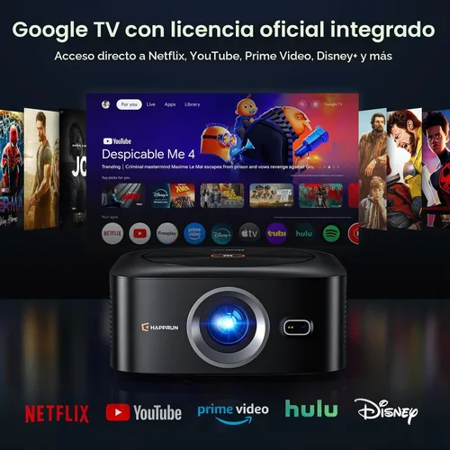 Vista 2 de Proyector HAPPRUN 1500 ANSI con licencia oficial de Google TV para Negro