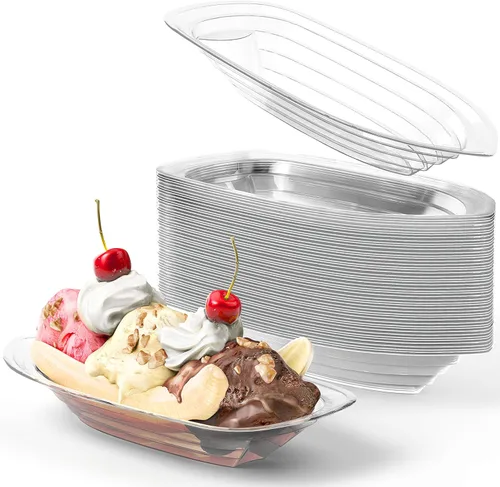 Vista 9 de Super Fun - Botes divididos de plátano reciclables, 50 unidades. Los mejores cuencos de helado desechables largos de 12 onzas. Copas de plástico 340