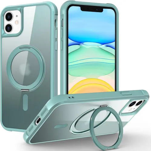 Vista 46 de Funda para iPhone 11 con soporte de anillo magnético giratorio de 360° [compatible con Mag-Safe] [Protección de grado militar] Funda translúcida