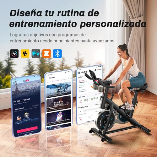 Vista 2 de Merach Exercise Bike for Home Gym, Low Noise Stationary Bike with Brake Pad, Indoor Workout Bike with Self-Developed App, Tablet Mount and Fitness
