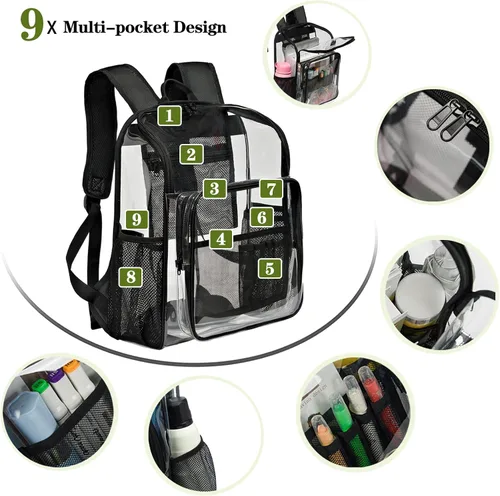 Vista 4 de Mochila transparente aprobada para estadios, mochila transparente para mujeres y hombres, ideal para eventos deportivos, trabajo diario, Azul