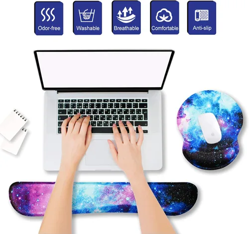Vista 2 de ArtSo - Reposamuñecas mejorado para el teclado y la alfombrilla del mouse, almohadilla de gel ergonómica con base de goma antideslizante