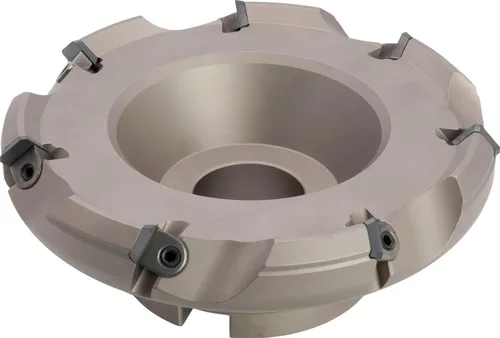 Vista 5 de Molino de cara indexable (carcasa) de 2" 45°, diámetro del orificio del eje de 3/4", 3 flautas, con 3 piezas de inserciones de carburo SEAN42