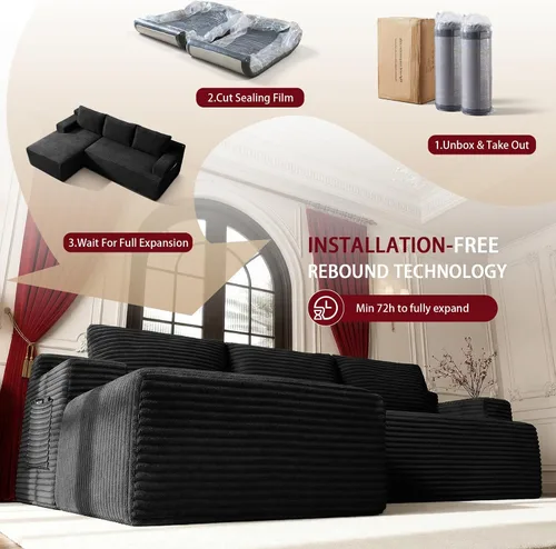 Vista 8 de Sofá modular moderno de 96 pulgadas para sala de estar, sofá modular tapizado, sin hueso, cómodo sofá nube con diván en forma de L